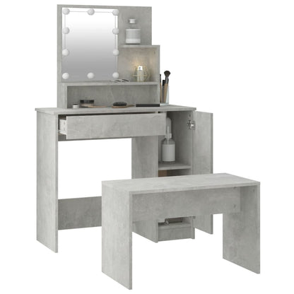 Dressing Table Set with LED Concrete Grey Engineered Wood - Bend