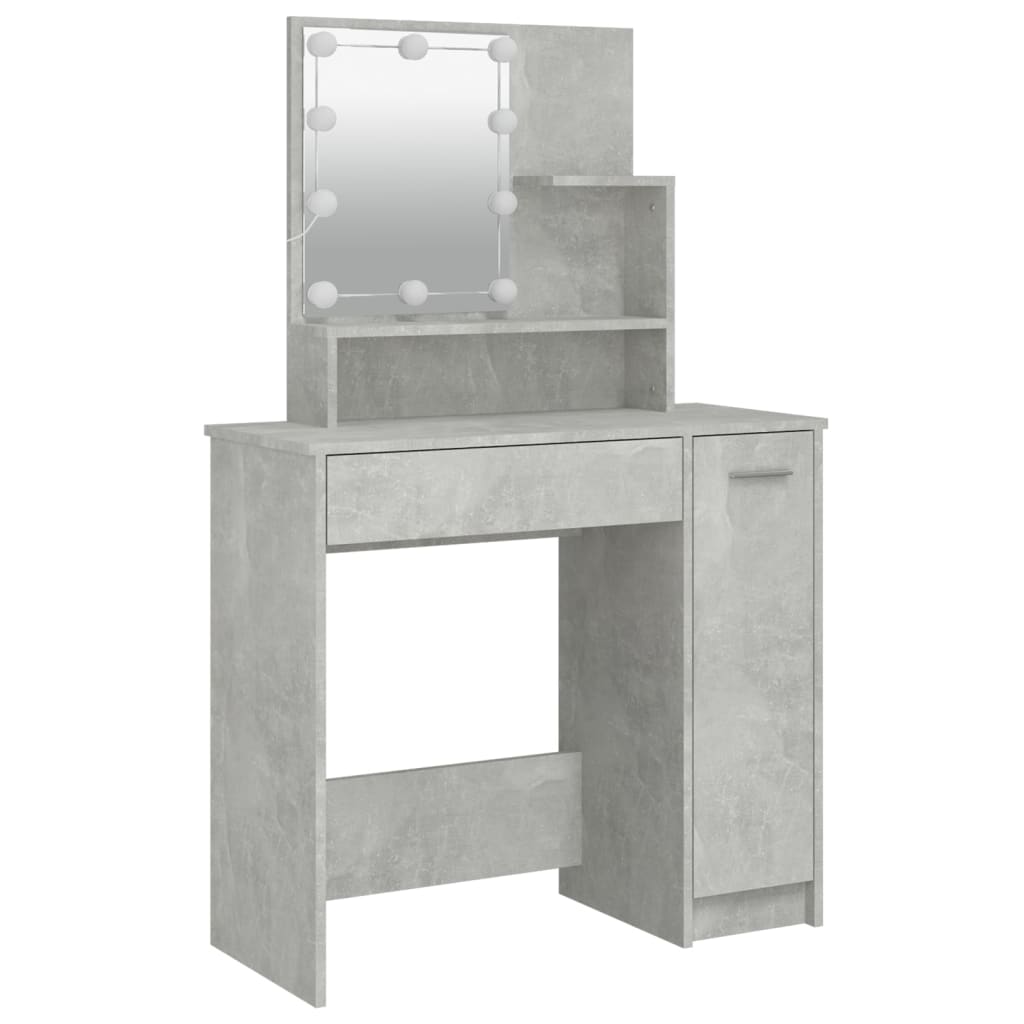 Dressing Table Set with LED Concrete Grey Engineered Wood - Bend