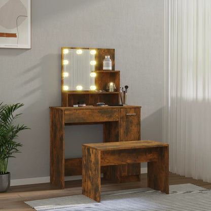 Dressing Table Set with LED Smoked Oak Engineered Wood - Bend