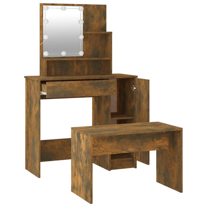 Dressing Table Set with LED Smoked Oak Engineered Wood - Bend