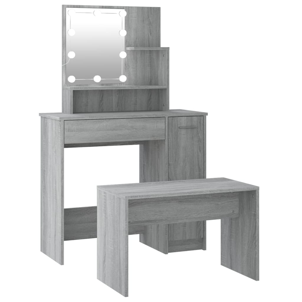 Dressing Table Set with LED Grey Sonoma Engineered Wood - Bend