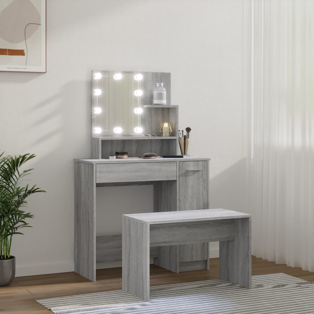 Dressing Table Set with LED Grey Sonoma Engineered Wood - Bend