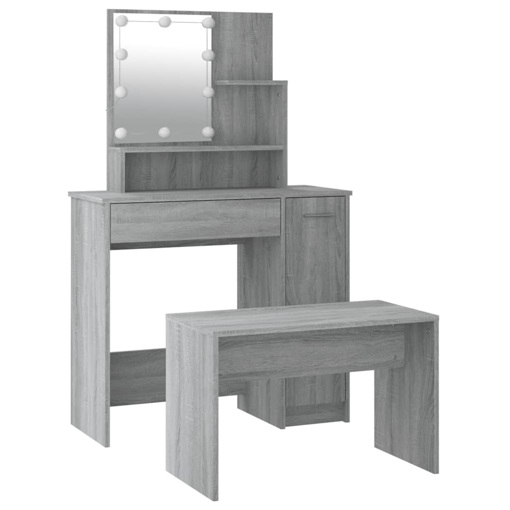 Dressing Table Set with LED Grey Sonoma Engineered Wood - Bend