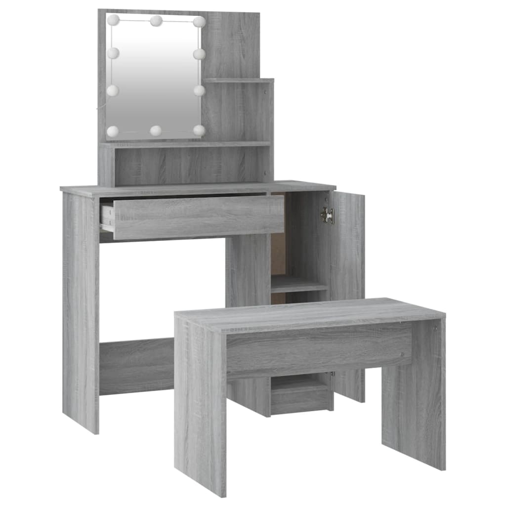 Dressing Table Set with LED Grey Sonoma Engineered Wood - Bend