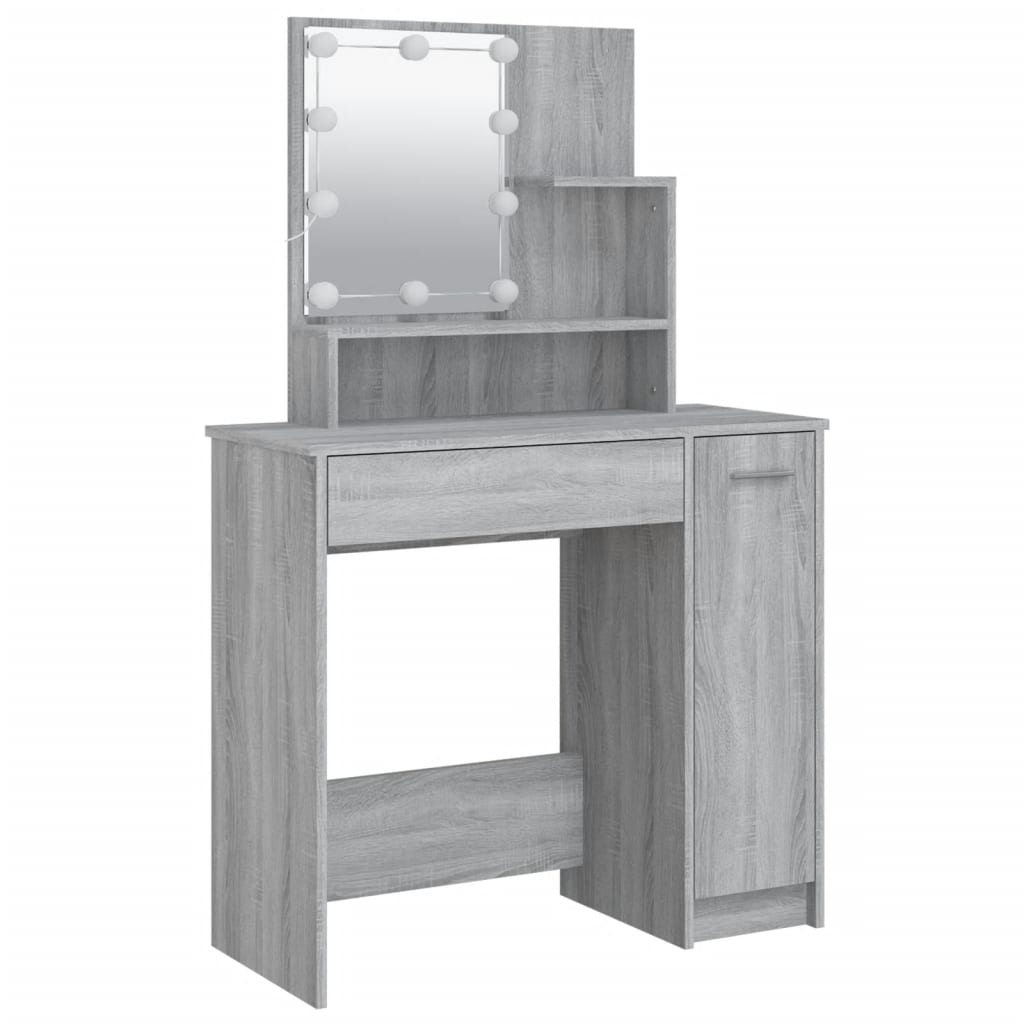 Dressing Table Set with LED Grey Sonoma Engineered Wood - Bend