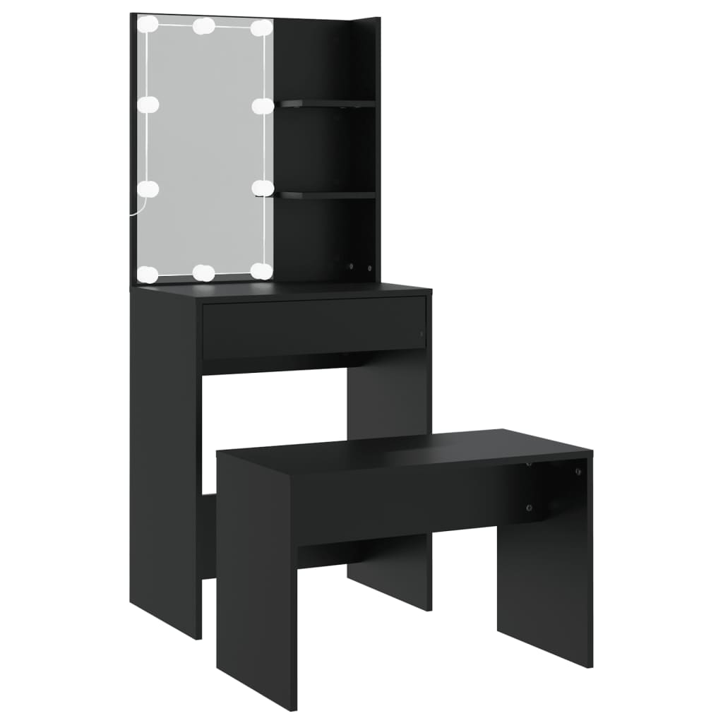 Dressing Table Set with LED Black Engineered Wood - Bend