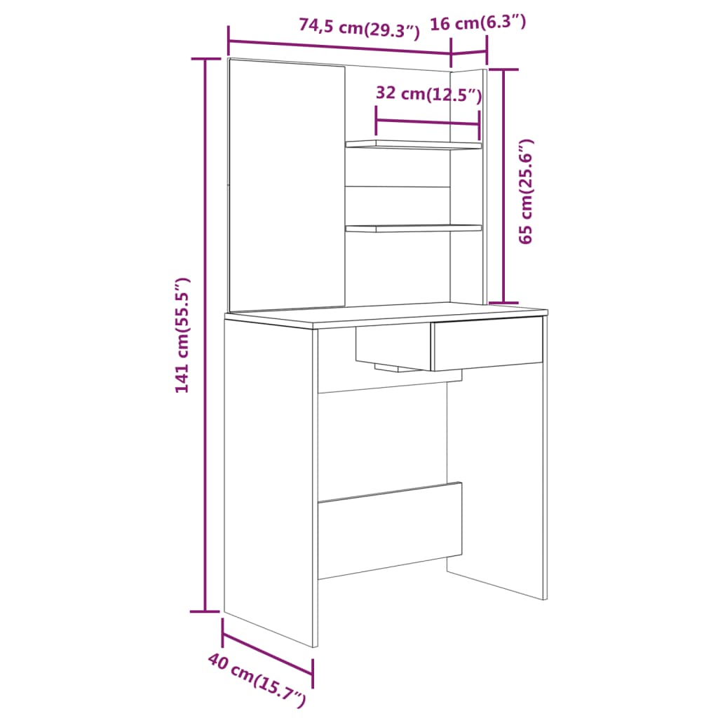 Dressing Table Set Concrete Grey 74.5x40x141 cm - Bend