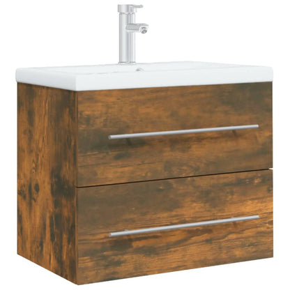 Sink Cabinet with Built-in Basin Smoked Oak Engineered Wood