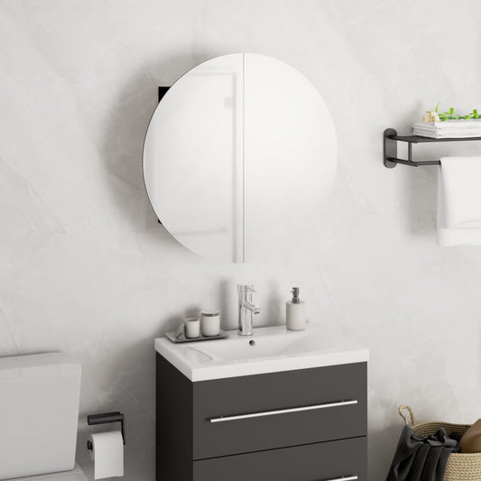 Bathroom Cabinet with Round Mirror & LED