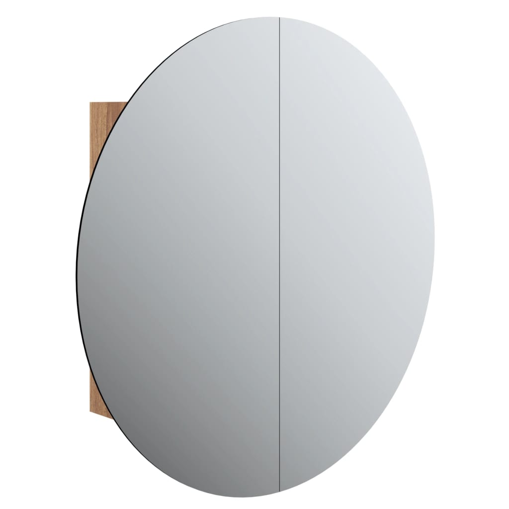 Bathroom Cabinet with Round Mirror&LED Oak 54x54x17.5 cm