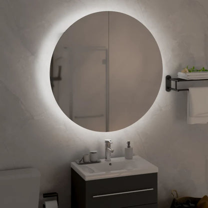 Bathroom Cabinet with Round Mirror&LED Oak 54x54x17.5 cm