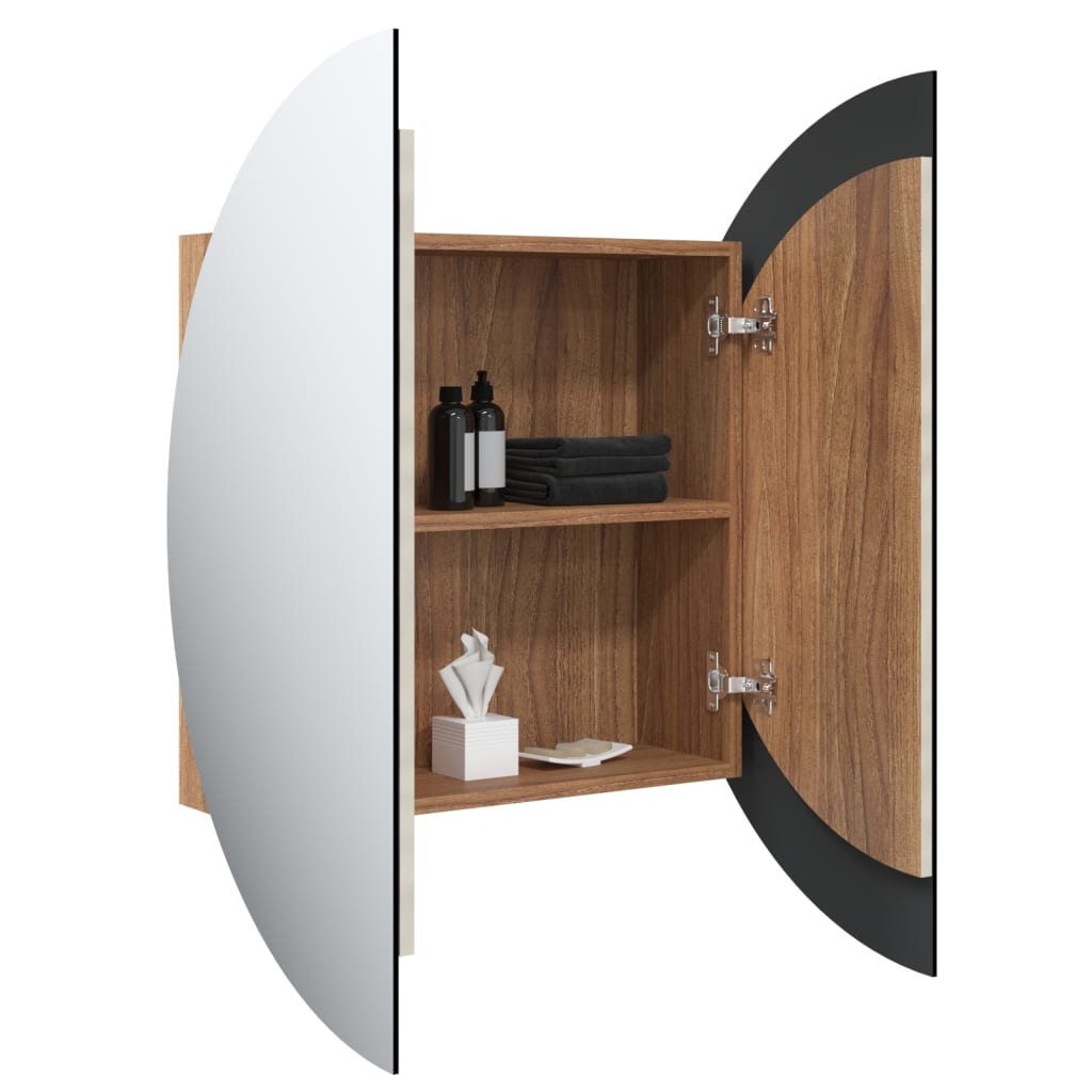 Bathroom Cabinet with Round Mirror&LED Oak 54x54x17.5 cm