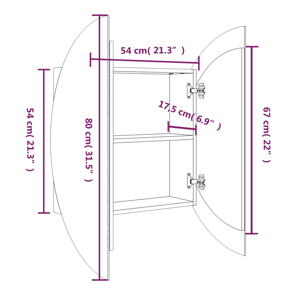 Bathroom Cabinet with Round Mirror&LED Oak 54x54x17.5 cm