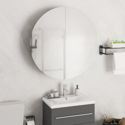 Bathroom Cabinet with Round Mirror&LED Oak 54x54x17.5 cm