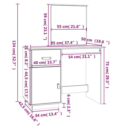 Dressing Table White 95x50x134 cm Solid Wood Pine - Bend