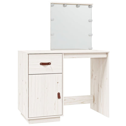 Dressing Table with LED White 95x50x133.5 cm Solid Wood Pine - Bend