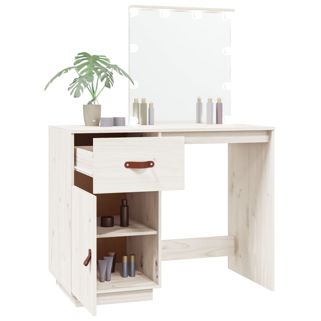 Dressing Table with LED White 95x50x133.5 cm Solid Wood Pine - Bend