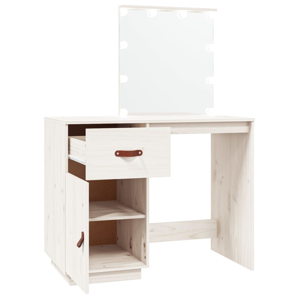 Dressing Table with LED White 95x50x133.5 cm Solid Wood Pine - Bend