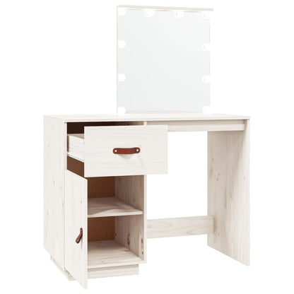 Dressing Table with LED White 95x50x133.5 cm Solid Wood Pine - Bend