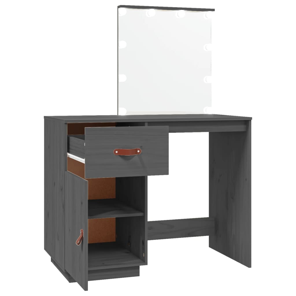 Dressing Table with LED Grey 95x50x133.5 cm Solid Wood Pine - Bend