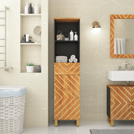 Mango Wood Bathroom Storage Cabinet in Brown and Black