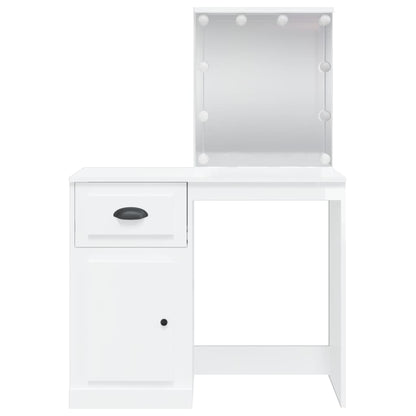 Dressing Table with LED Lights High Gloss White 90x42x132.5 cm - Bend