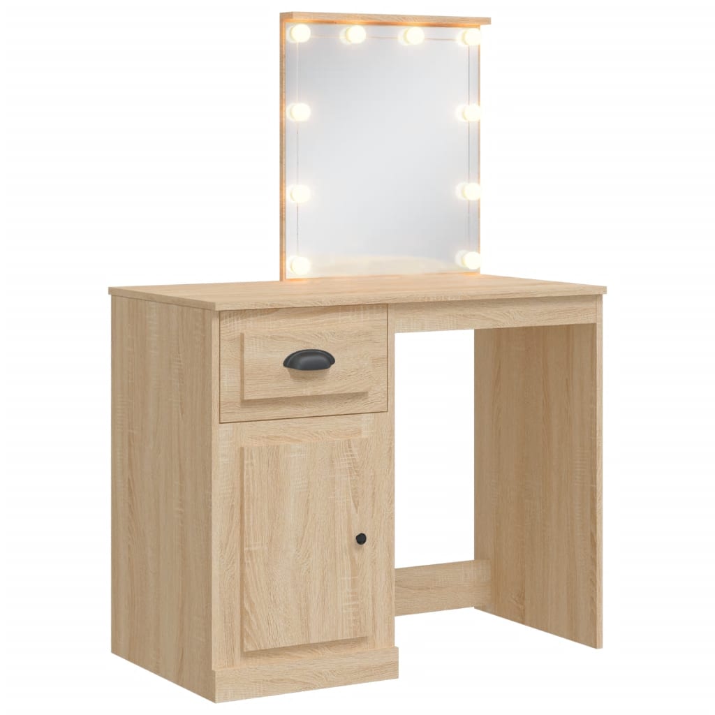 Dressing Table with LED Lights Sonoma Oak 90x42x132.5 cm - Bend