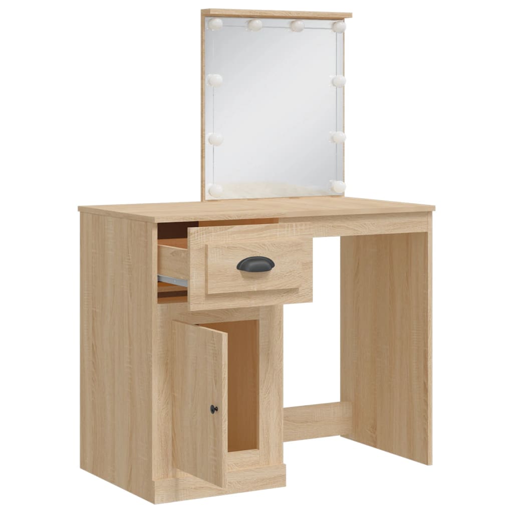 Dressing Table with LED Lights Sonoma Oak 90x42x132.5 cm - Bend