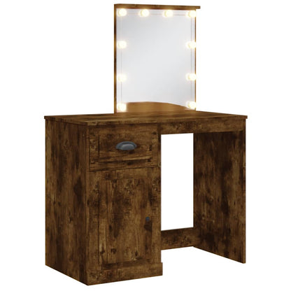 Dressing Table with LED Lights Smoked Oak 90x42x132.5 cm - Bend