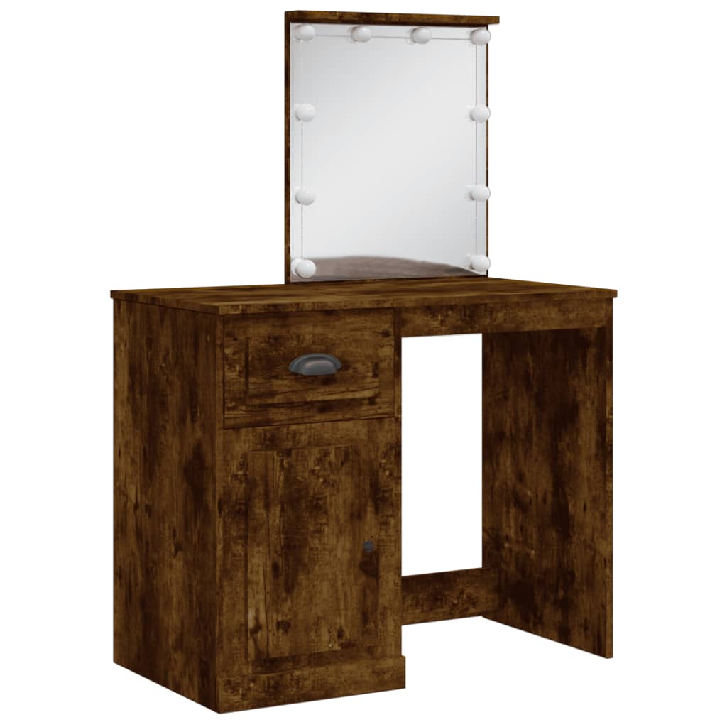 Dressing Table with LED Lights Smoked Oak 90x42x132.5 cm - Bend