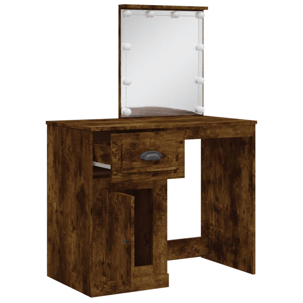 Dressing Table with LED Lights Smoked Oak 90x42x132.5 cm - Bend