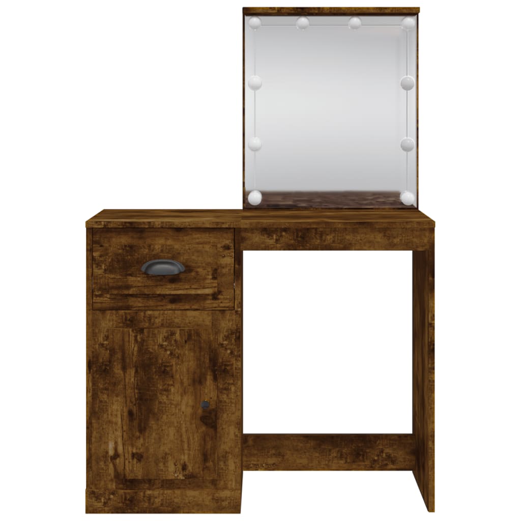 Dressing Table with LED Lights Smoked Oak 90x42x132.5 cm - Bend