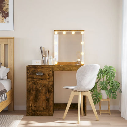 Dressing Table with LED Lights Smoked Oak 90x42x132.5 cm - Bend