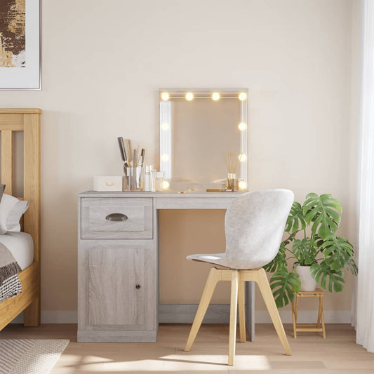 Dressing Table with LED Lights Grey Sonoma 90x42x132.5 cm - Bend