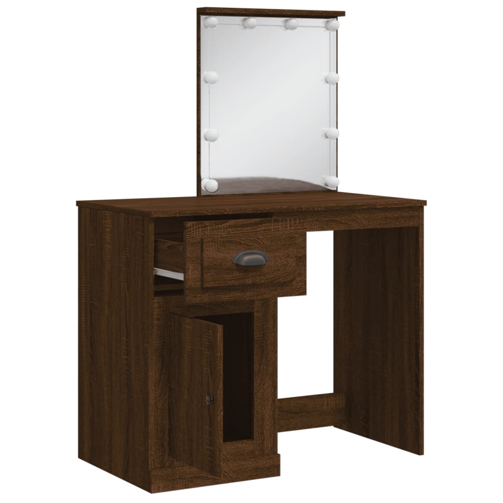 Dressing Table with LED Lights Brown Oak 90x42x132.5 cm - Bend