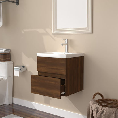 Sink Cabinet with Built-in Basin Brown Oak Engineered Wood