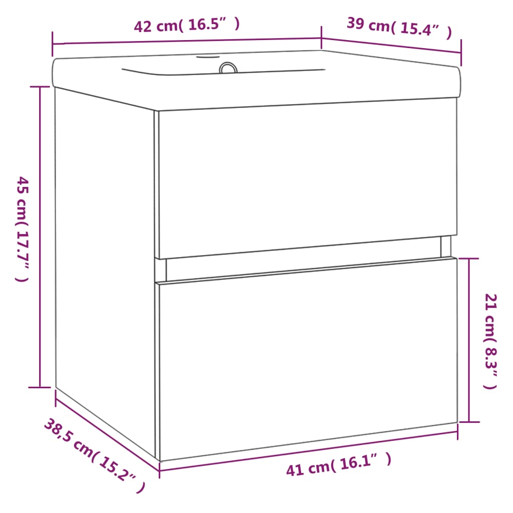 Sink Cabinet with Built-in Basin Brown Oak Engineered Wood