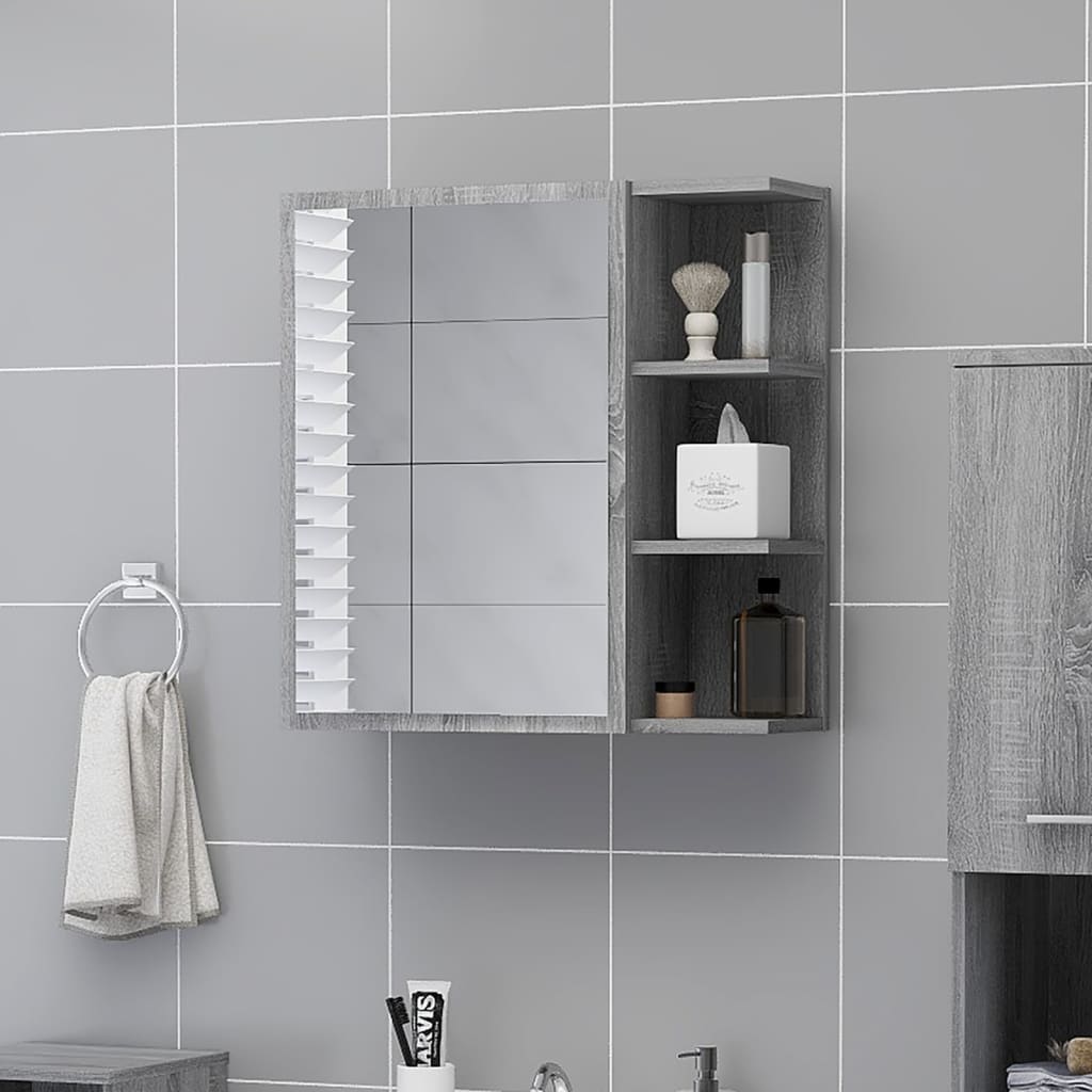 Bathroom Mirror Cabinet Grey Sonoma 62.5x20.5x64 cm Engineered Wood - Bend