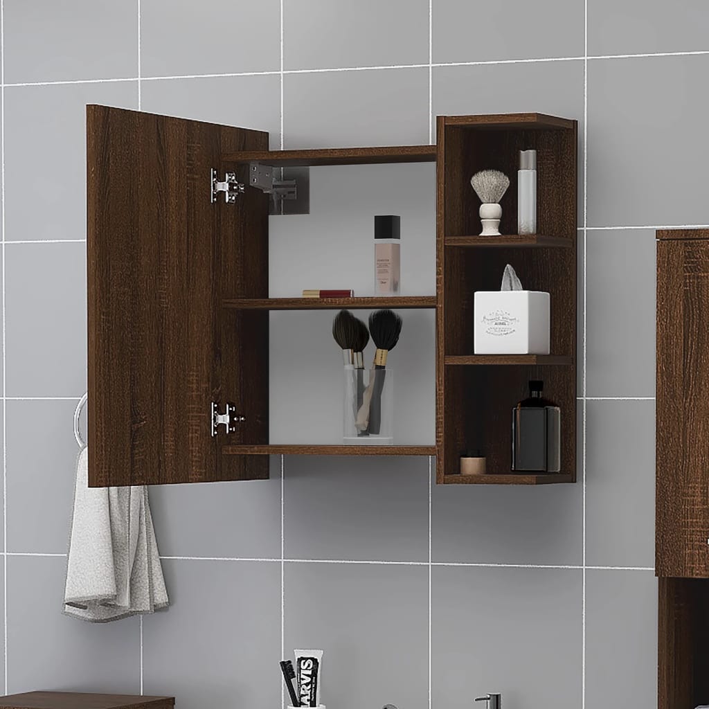 Bathroom Mirror Cabinet Brown Oak 62.5x20.5x64cm Engineered Wood - Bend