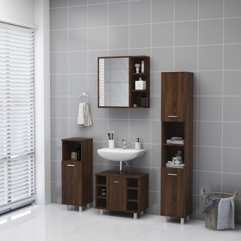 Bathroom Mirror Cabinet Brown Oak 62.5x20.5x64cm Engineered Wood - Bend