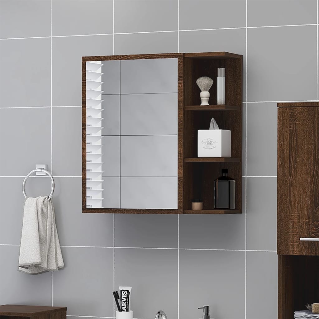 Bathroom Mirror Cabinet Brown Oak 62.5x20.5x64cm Engineered Wood - Bend