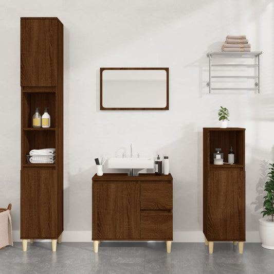 Brown Oak Bathroom Storage Cabinet with Engineered Wood Design