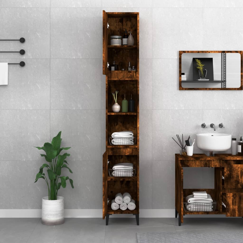 Bathroom Cabinet Smoked Oak 30x30x190 cm Engineered Wood - Bend