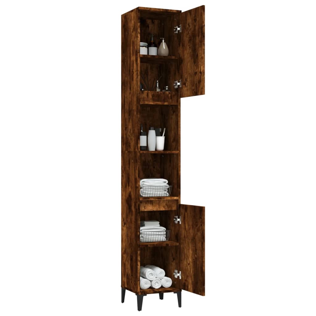 Bathroom Cabinet Smoked Oak 30x30x190 cm Engineered Wood - Bend