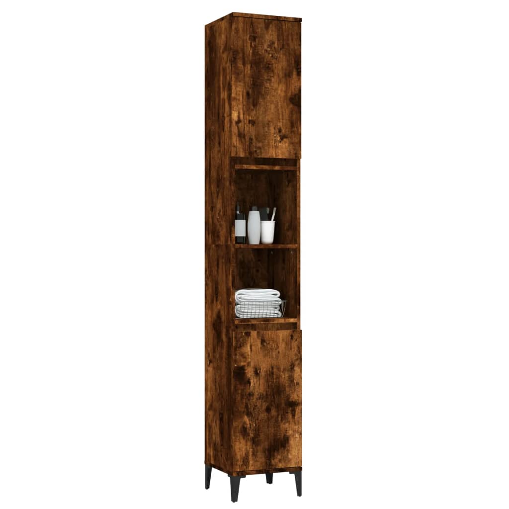 Bathroom Cabinet Smoked Oak 30x30x190 cm Engineered Wood - Bend