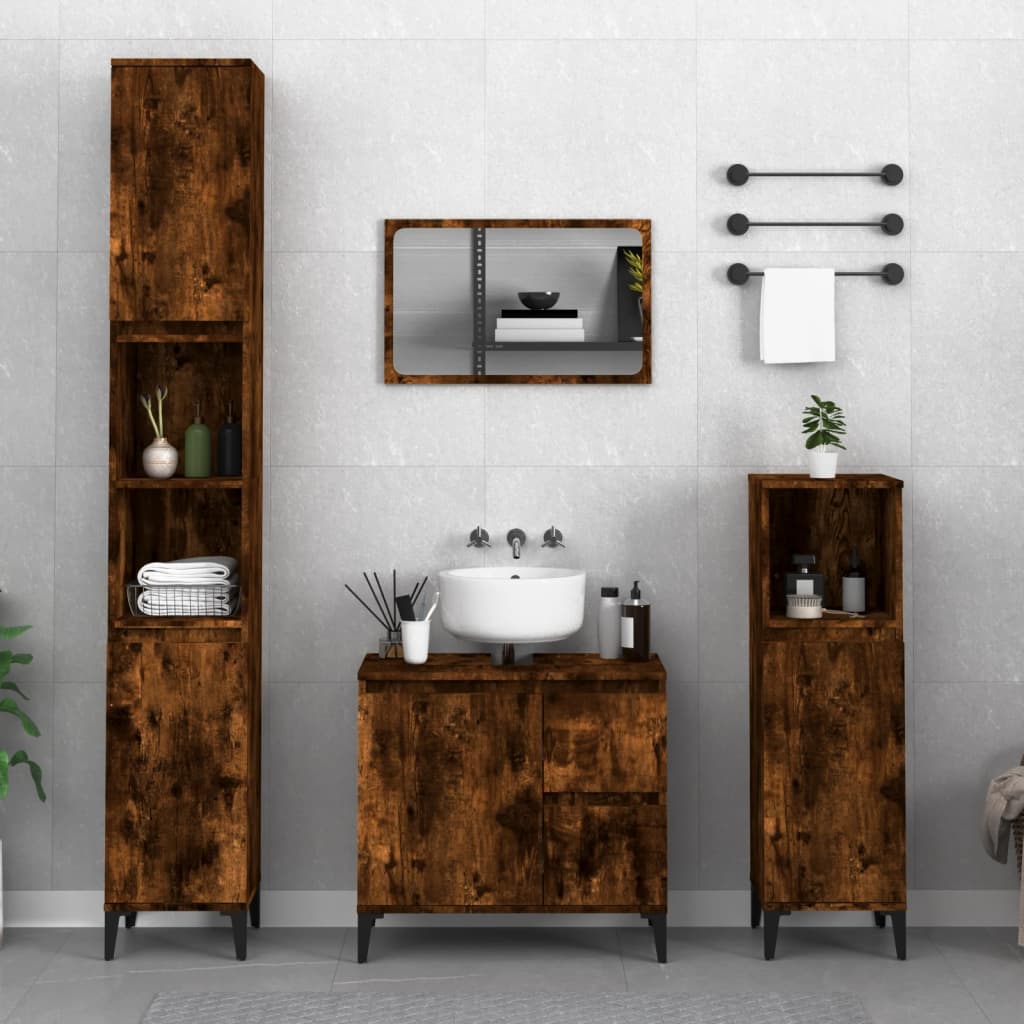 Bathroom Cabinet Smoked Oak 30x30x190 cm Engineered Wood - Bend