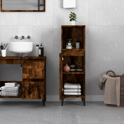 Bathroom Cabinet Smoked Oak 30x30x100 cm Engineered Wood - Bend