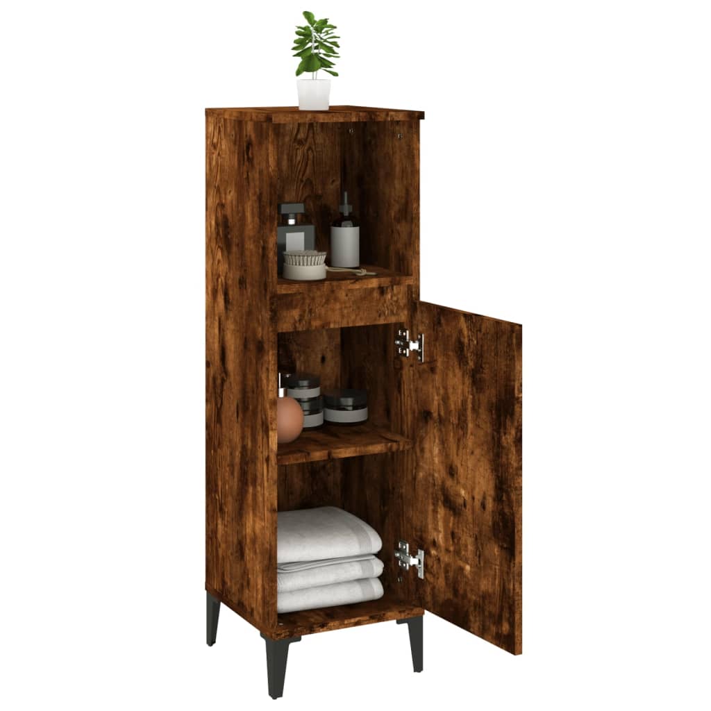 Bathroom Cabinet Smoked Oak 30x30x100 cm Engineered Wood - Bend