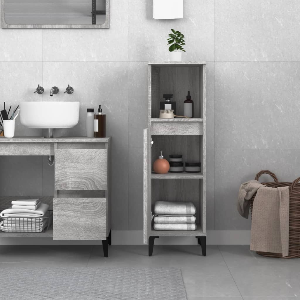 Bathroom Cabinet Grey Sonoma 30x30x100 cm Engineered Wood - Bend