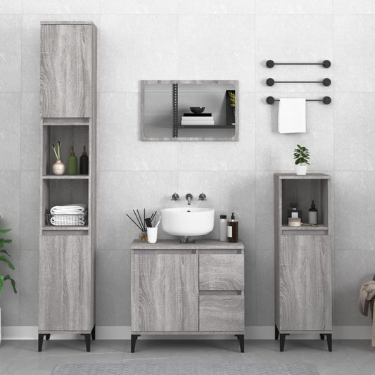 Bathroom Cabinet Grey Sonoma 30x30x100 cm Engineered Wood - Bend